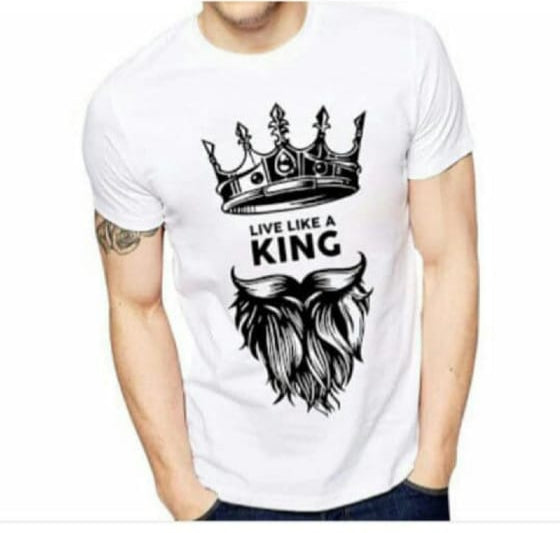 King style Amazing Summer Collection Smart Fit Trendy Live Like A KingPrinted O-Neck Half Sleeves T Shirt For Men