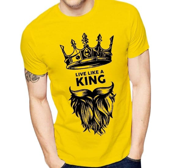 King style Amazing Summer Collection Smart Fit Trendy Live Like A KingPrinted O-Neck Half Sleeves T Shirt For Men