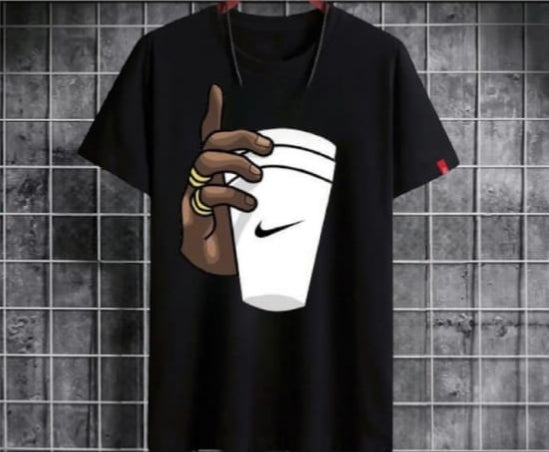 Black Hand With Cup Printed summer Half Sleeves Tshirt For Men & Boys & womens